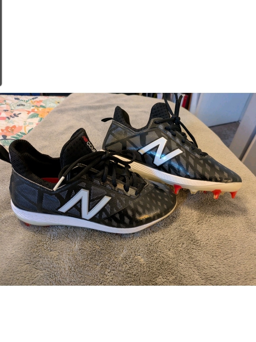 New Balance COMPV1 Baseball Cleats Shoes Men's 7.5 Blk/Red